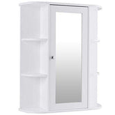 A white medicine cabinet with a mirror and shelves, ideal for storing toiletries and enhancing bathroom decor.